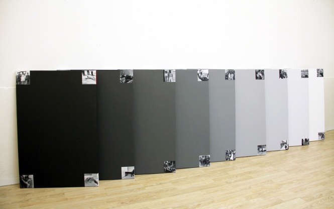 Sandra Gamarra, "Lo que nos hizo modernos", 2014. Óleo sobre tela, (10 peças de 120 x 80 cm)